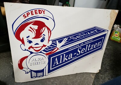 RARE Vintage Speedy Alka Seltzer Advertising Cardboard Sign 28