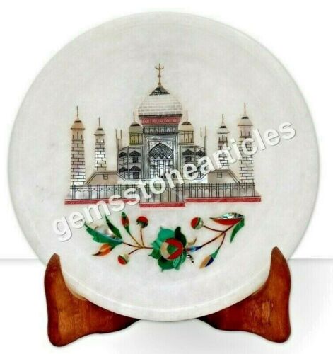 6" White Marble Inlay Agra Tajmahal Beautiful Collectible Dish Plate Home Decor - 第 1/1 張圖片