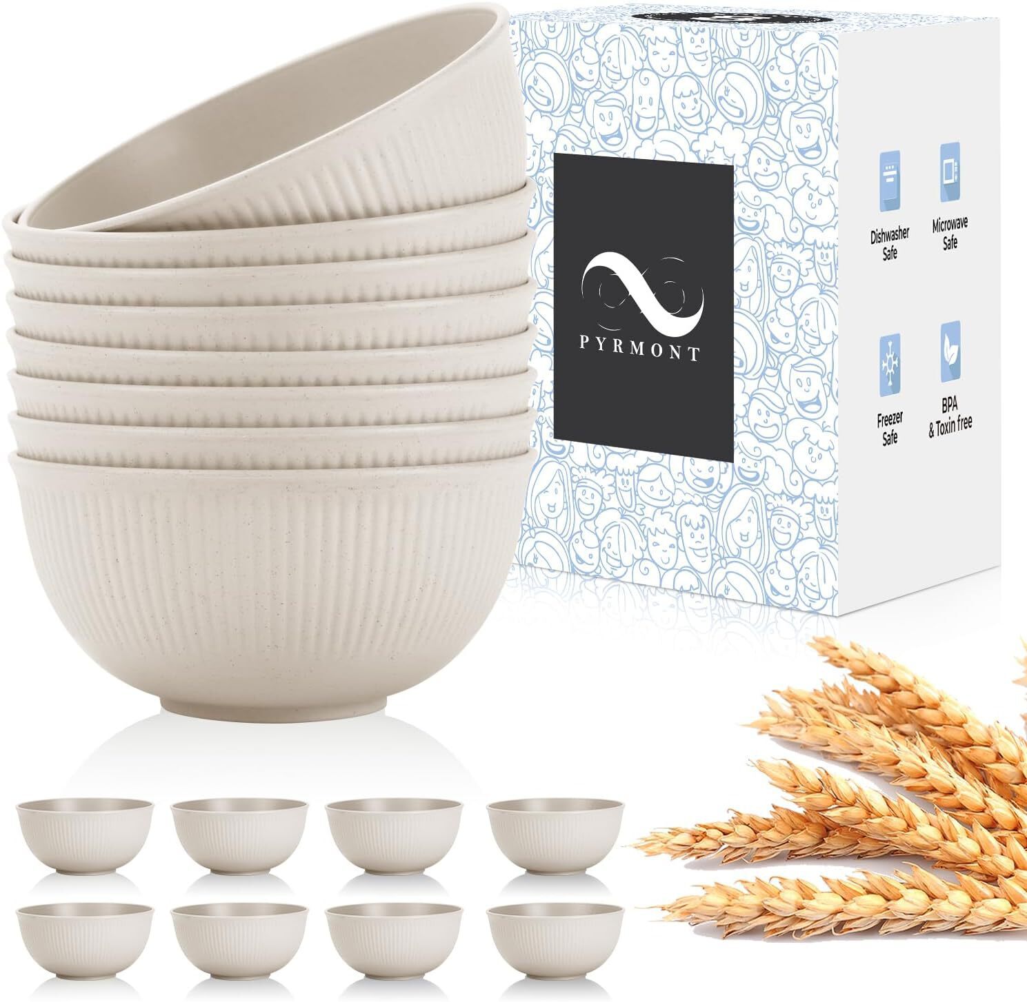 PYRMONT Wheat Straw Bowls 26 OZ Plastic Bowls Reusable, Unbreakable Soup Bowls,