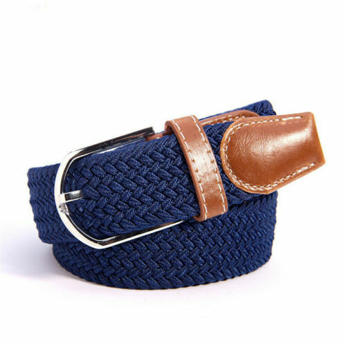 Waist Belt Elastic Woven Buckle Canvas Men's Stretch Braided Straps Waistband - Picture 9 of 26