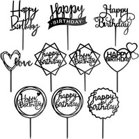 Happy Birthday Tortendeko Set Acryl Schwarz Glitter Cupcake Topper