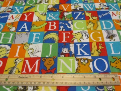 Blocked ABC Dr Seuss Character Cotton Fabric BTY