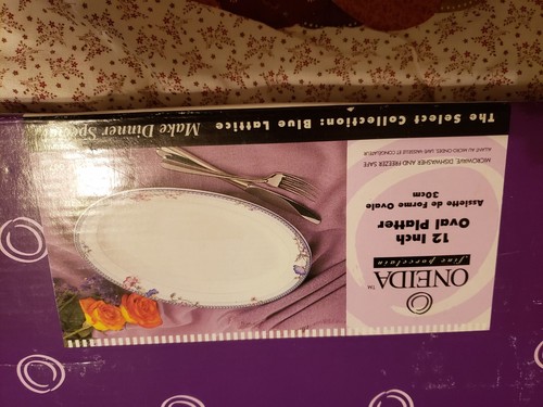 Oneida Porcelain Blue Lattice 12" Oval Platter NEW IN BOX NICE! - Picture 6 of 20