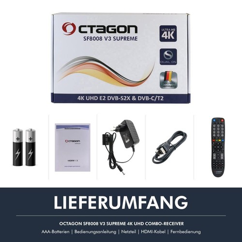 Combo receptor Octagon SF8008 V3 Supreme 4K M.2 WiFi DVB-S2X/C/T2 512 GB SSD - Imagen 8 de 8
