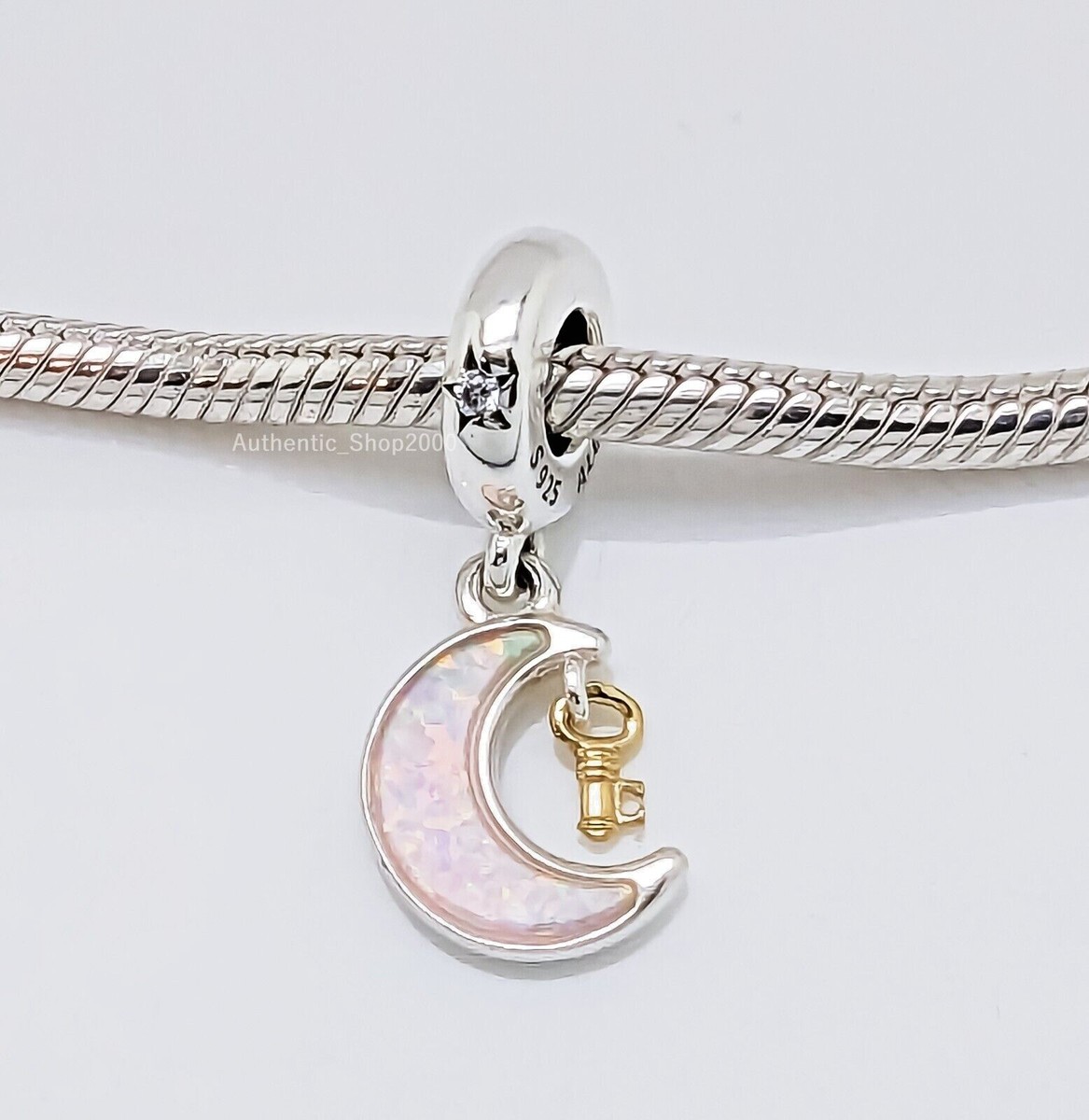 Pandora チャーム　14K  925 New 100% Authentic PANDORA 14k Gold & 925 Pink Key & Moon