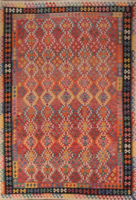 Geometric Kilim Rugs Wool Traditional Kelim Carpets 8x12 ft