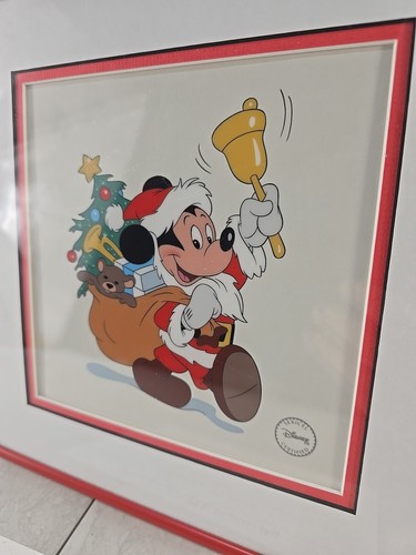 DISNEY Mickey Christmas Santa Mouse Limited Edition Sericel Framed w COA 10x10 - Picture 3 of 12