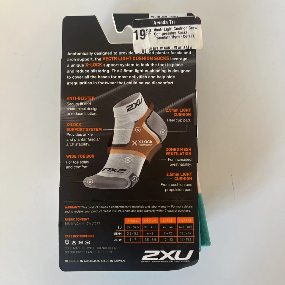 2XU Vectr Light Cushion Crew Sock Porcelain/Hyper Coral, - Image 4 of 4