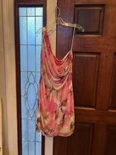 NWT Kathy Ireland By 2 Be Pink Multi Drape Front 1 Shoulder Sz 12 Dress