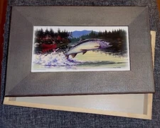 F.W. Thomas Artist Wooden Trinket Box Trout Fly Fishing  Lake Cabin Rustic Decor
