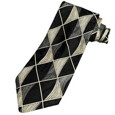 Robert Talbott Studio Tie Mens Black Beige Geometric 100 Silk Necktie Designer