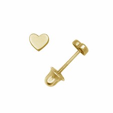 Heart Child Stud Earrings Screw Back 14K Solid Yellow Gold