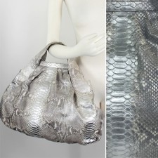Ted Rossi Womens Handbag Hobo Genuine Python Snakeskin Silver Metallid Purse Bag