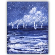 Original Painting Small Miniature Night sea Impressionism Acrylic 