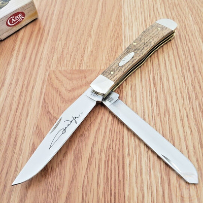 Case XX John Wayne Trapper Pocket Knife Stainless Steel Blades Curly Oak Handle