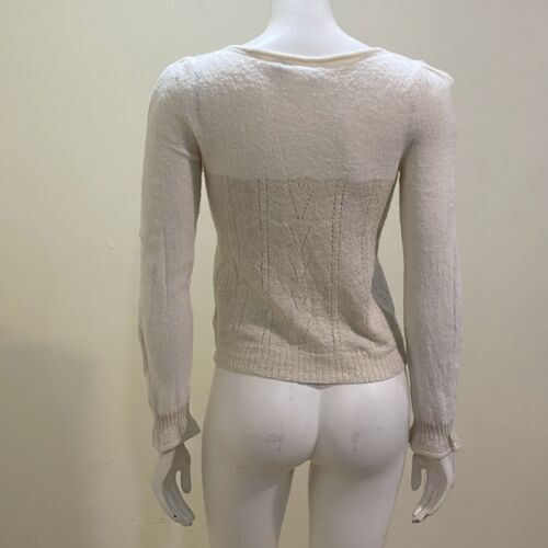 Knitted & Knotted Anthro Cardigan Women's L Ivory Metallic Button Bell Sleeve - Picture 4 of 12