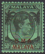 (F275-54) 1945 Malaya 50c KGVI O/P BMA MH stamp (BD)