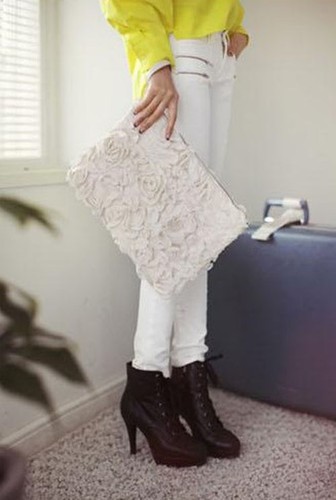 Fashion Stylish Casual Women Leisure Lace Rose Pattern Clutch Bag Handbag - Picture 2 of 8