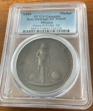 Medalla de Bronce México 1880 Hidalgo San Luis Potosí Grove P-212bv PCGS XF Detalle