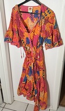 Farm Rio Multicolor Floral Belted Maxi Dress Cotton Puff Sleeve Size M Tropical