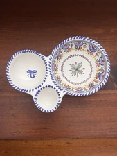 VTG Hand Painted Multi-Color Floral Pottery Olive Bowls Signed Made in Spain