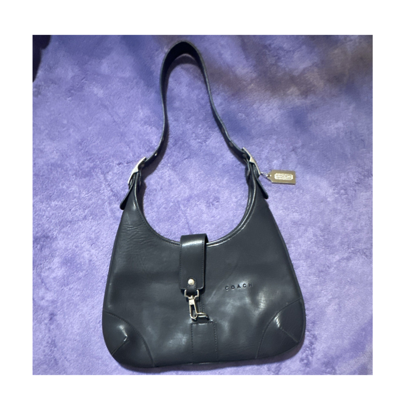 Coach Women's Black Solid Shoulder Bag Buckle Closure Silver Hardware Accent