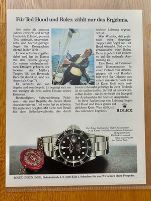 Rolex Submariner Date Ted Hood Segelyacht 1982 Vintage Watch Ad Werbung Reklame