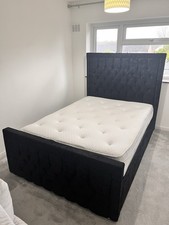 Plush Black Velvet Gas-Lift Double Bed + Mattress (Collection Only)