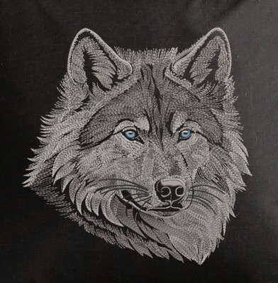 Realistic Siberian Husky Wolf QUILT Block Embroidered