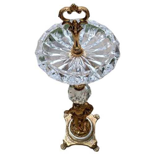 Crystal 30" Floor Ashtray Solid Bronze Cherub Marble Base Wedding Centerpiece - Picture 10 of 21