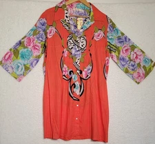 Just Funky Tshirt Dress Size Small New NWT Orange 3/4 Sleeve Floral 0422