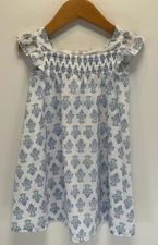 Hope And Henry Toddler Girls Blue & White Floral Sundress Ruffle Sleeve Sz 3 EUC