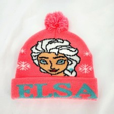 Elsa Frozen Kids Knit Beanie Pink Pom Pom Winter Snow