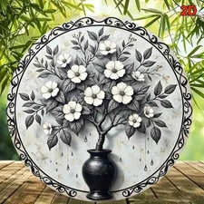 Vintage Black White Floral Tree Metal Wall Decor Minimalist