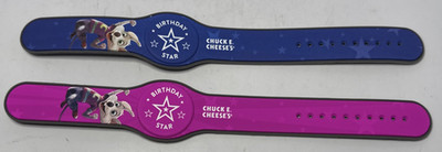 Lot of 2 Chuck E Cheese 2017 Blue & 2019 Pink Birthday Star Bracelet Wristband