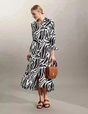 RRP£150 NEW Linen Zebra Print Shirt Dress size 10 Ivory mix