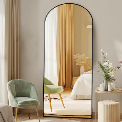 Arched Full Length Mirror with Stand 64''X21'' Floor Standing Aluminum Frame for B