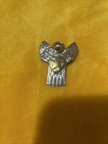 Vtg 925 Sterling Silver Angel Wings Halo Brooch Pin Pendant 1.6"