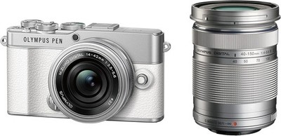 USED OLYMPUS PEN E-P7 White + 14-42mm & 40-150mm Lens Kit Mirrorless Camera