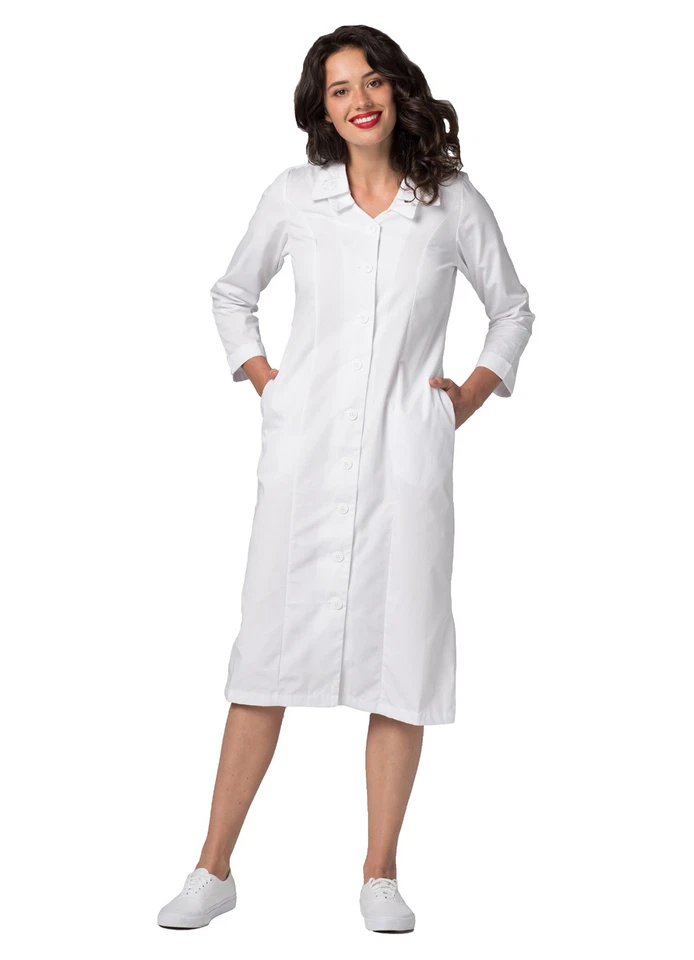 Adar Doctor Nurse White Medical Coat Double Embroidered Collar Cotton Lab Dress - Image 4 of 4