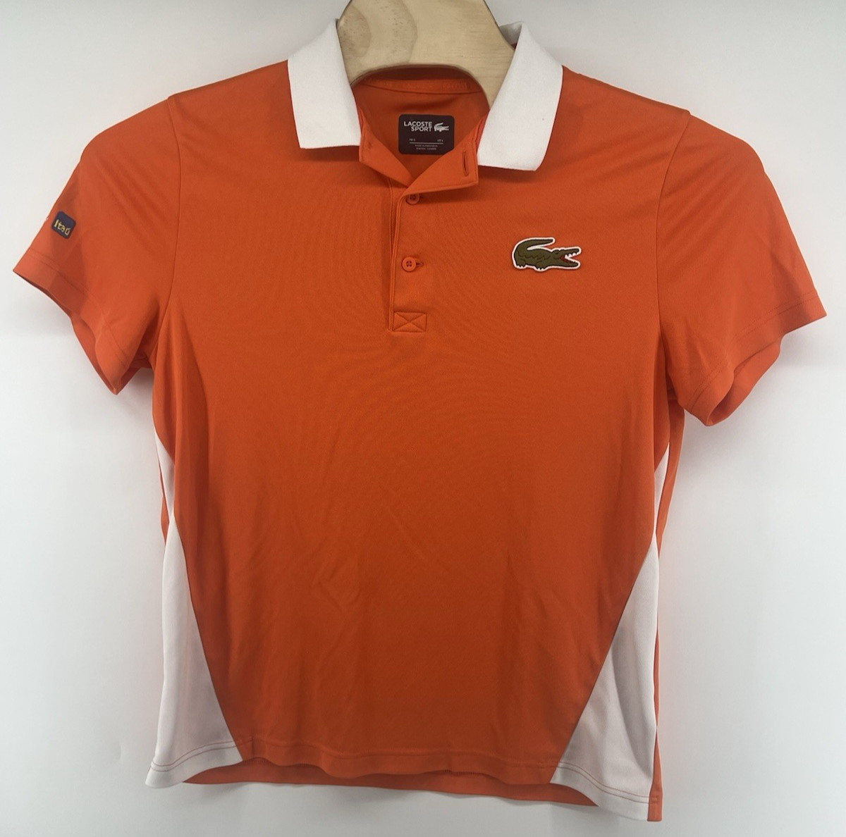 Lacoste Sport Polo Shirt Large Miami Open Orange White Short Sleeved Big Logo thumbnail 2