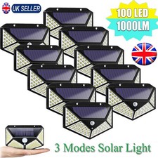 100 LED Solar Power PIR Motion Sensor Lights Wall Lamp Outdoor Garage Shed Light