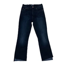 Mother Women's The Insider Crop Step Fray Jeans After Party Size 26 Dark Blue