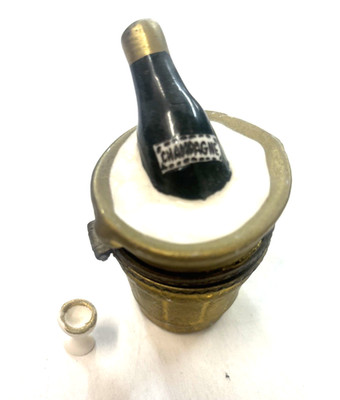 New Years Champagne Porcelain Hinged Trinket Box - Holiday Celebration ring Box