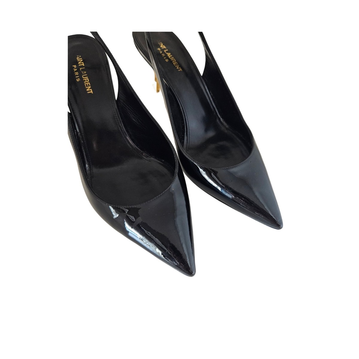 Saint Laurent Black Opyum Logo Heel Slingback Pumps | eBay