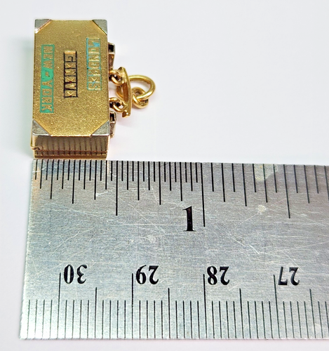 AMAZING 18k Yellow & White Gold Enamel Suitcase Charm Pendant *NO CHAIN* - Picture 21 of 22