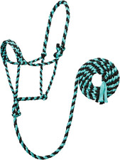 Braided Rope Halter with 10' Lead, Mint/Black, Average Horse