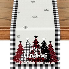 Xmas Table Runner for Buffalo Plaid Christmas Decorations, Merry Christmas Tree