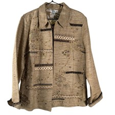 NWT Coldwater Creek Women's Casual Linen Blend Embroidered Blazer Jacket Size L