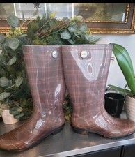 UGG Brown Plaid Rubber Knee High Rain Boots R...
